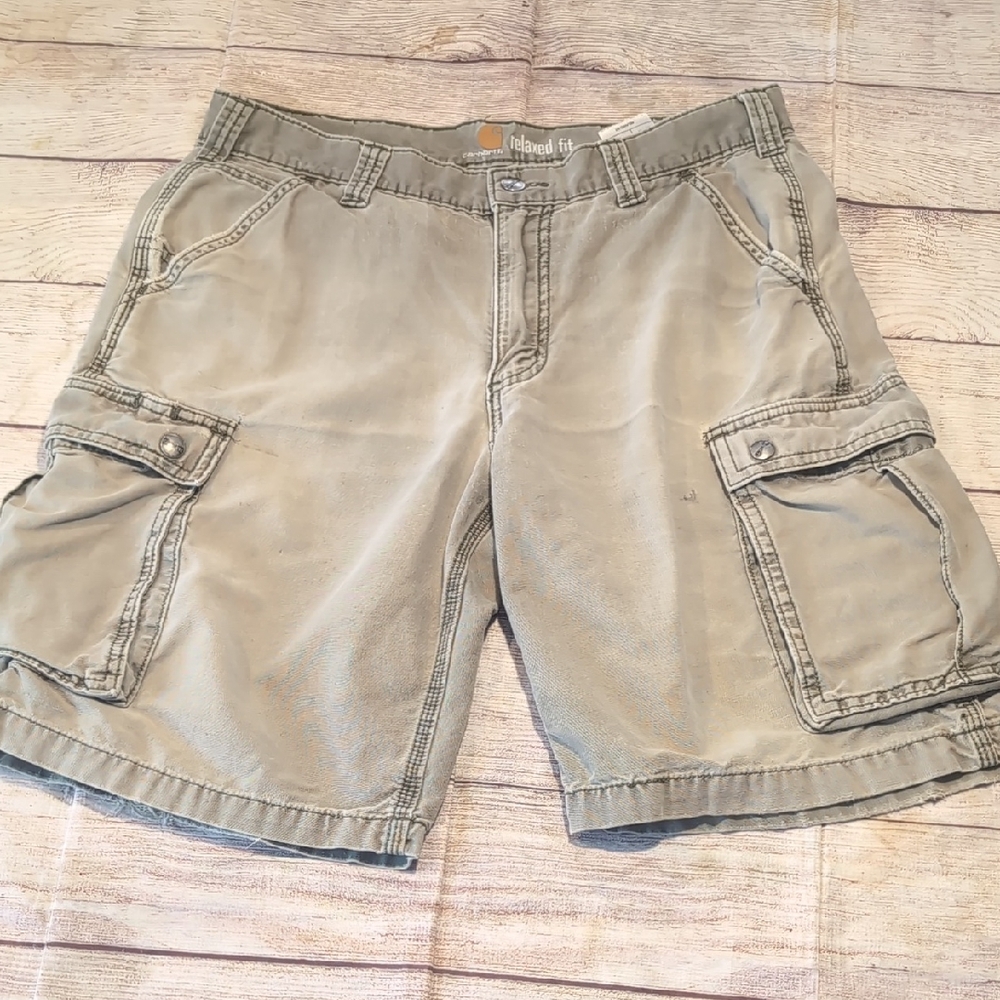 Carhartt Men's Relaxed Fit Green Cargo Shorts Size 34 Flaws